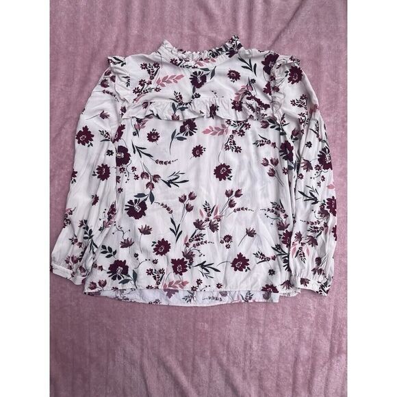 Loft Outlet Floral Ruffle Mock Neck Blouse Size XL Long Sleeves - Picture 12 of 12